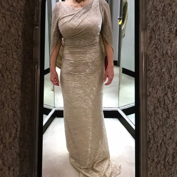 NWT Betsy & Adam Metallic Cape Gown Gold/Silver Size 6 - Picture 11 of 16